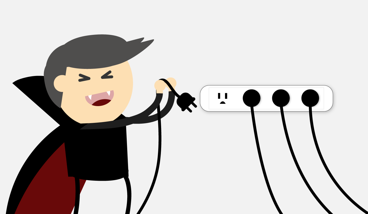 silly man with fangs and a cape unplugs the plug